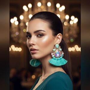 Elegant Turquoise and Pink Tassel Earrings